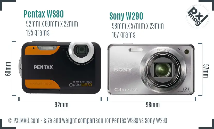 Pentax WS80 vs Sony W290 size comparison Pentax WS80 vs Sony W290 size comparison