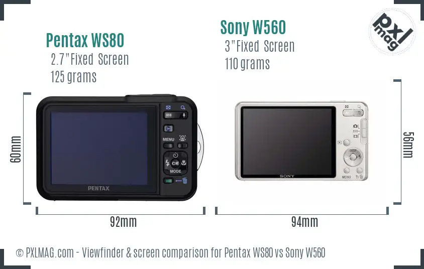 Pentax WS80 vs Sony W560 Screen and Viewfinder comparison