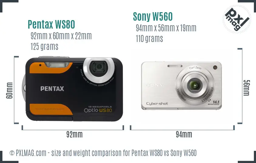 Pentax WS80 vs Sony W560 size comparison