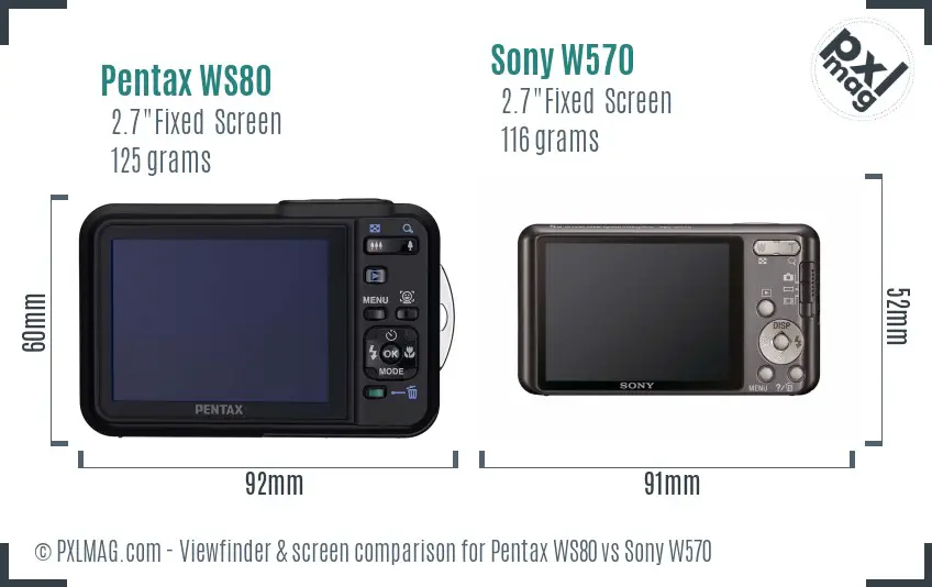Pentax WS80 vs Sony W570 Screen and Viewfinder comparison