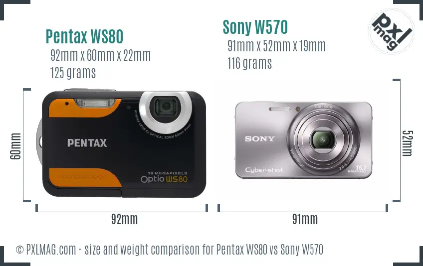 Pentax WS80 vs Sony W570 size comparison