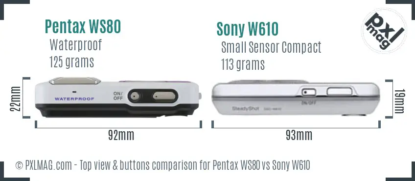 Pentax WS80 vs Sony W610 top view buttons comparison