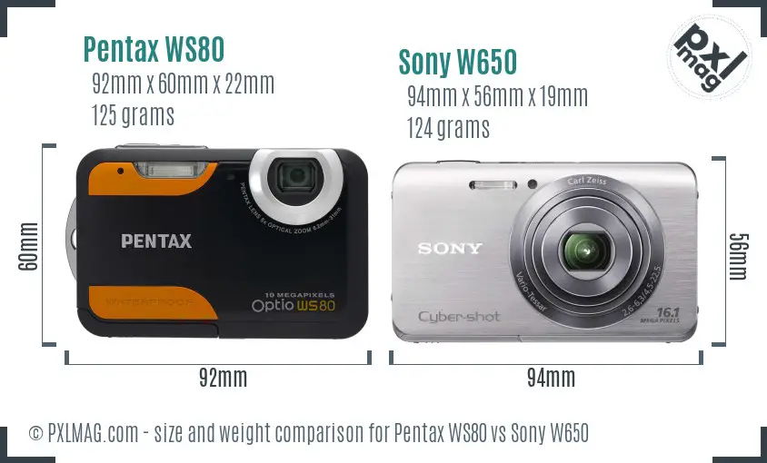 Pentax WS80 vs Sony W650 size comparison Pentax WS80 vs Sony W650 size comparison