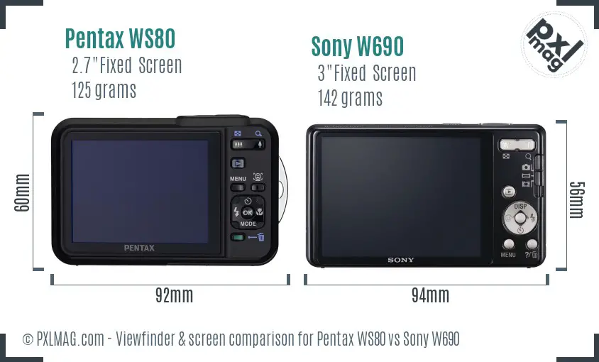 Pentax WS80 vs Sony W690 Screen and Viewfinder comparison