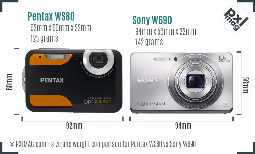 Pentax WS80 vs Sony W690 size comparison
