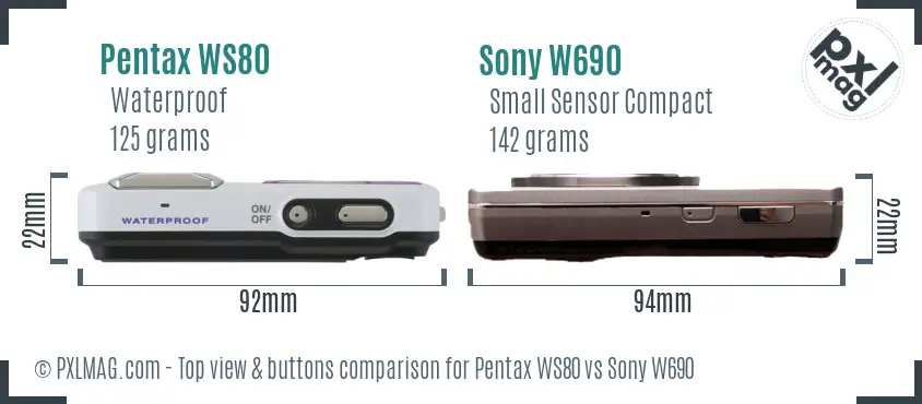 Pentax WS80 vs Sony W690 top view buttons comparison