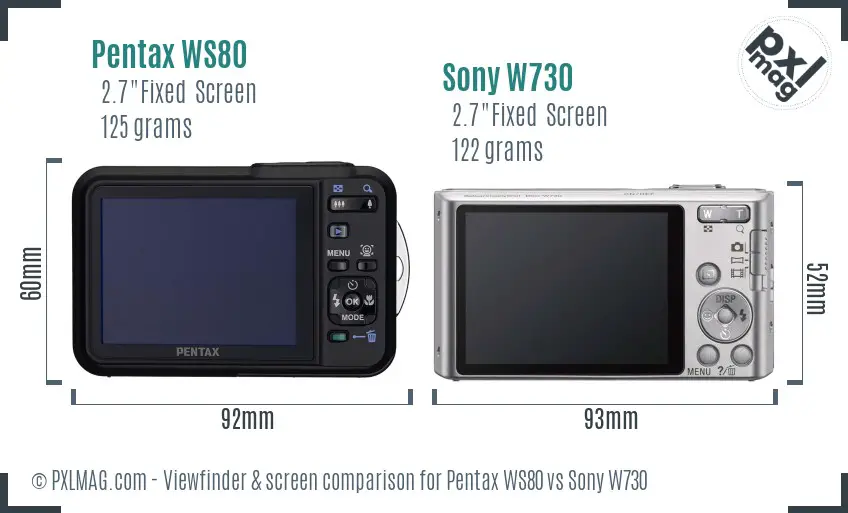 Pentax WS80 vs Sony W730 Screen and Viewfinder comparison