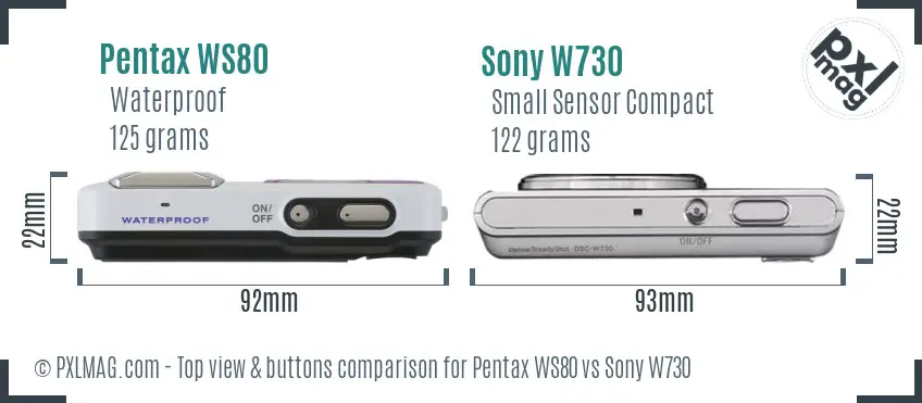 Pentax WS80 vs Sony W730 top view buttons comparison