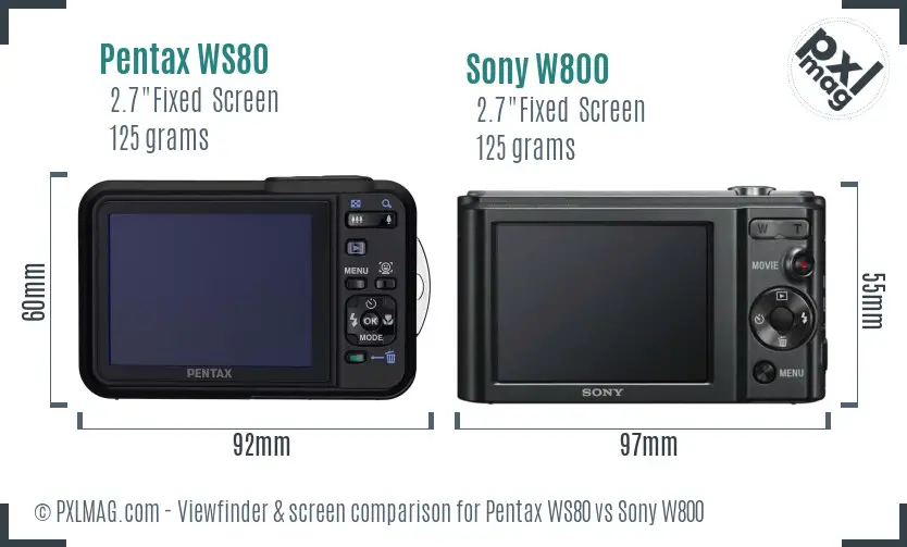 Pentax WS80 vs Sony W800 Screen and Viewfinder comparison