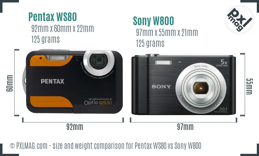 Pentax WS80 vs Sony W800 size comparison