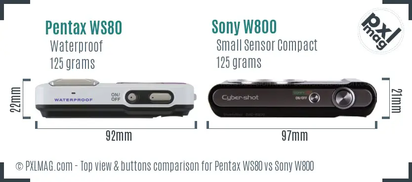 Pentax WS80 vs Sony W800 top view buttons comparison