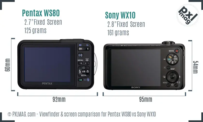 Pentax WS80 vs Sony WX10 Screen and Viewfinder comparison
