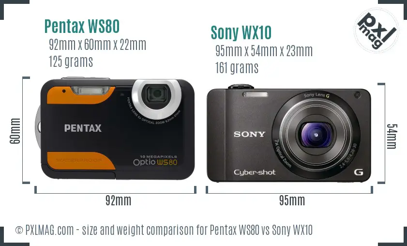 Pentax WS80 vs Sony WX10 size comparison