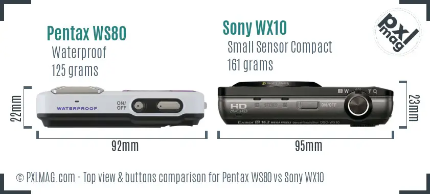Pentax WS80 vs Sony WX10 top view buttons comparison