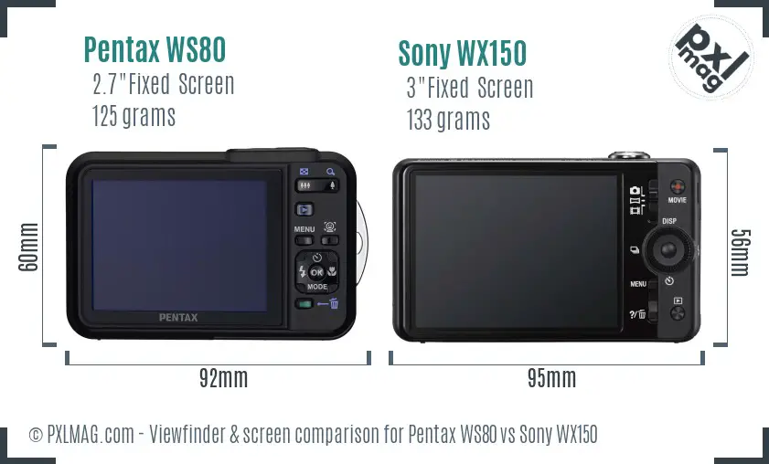 Pentax WS80 vs Sony WX150 Screen and Viewfinder comparison