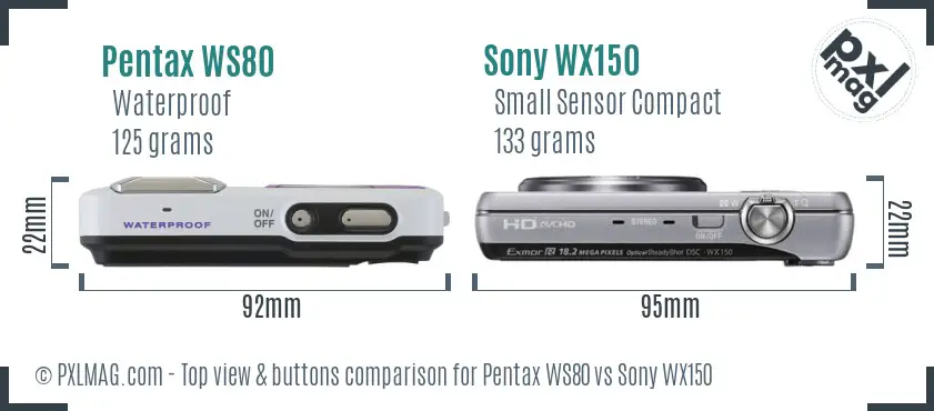 Pentax WS80 vs Sony WX150 top view buttons comparison