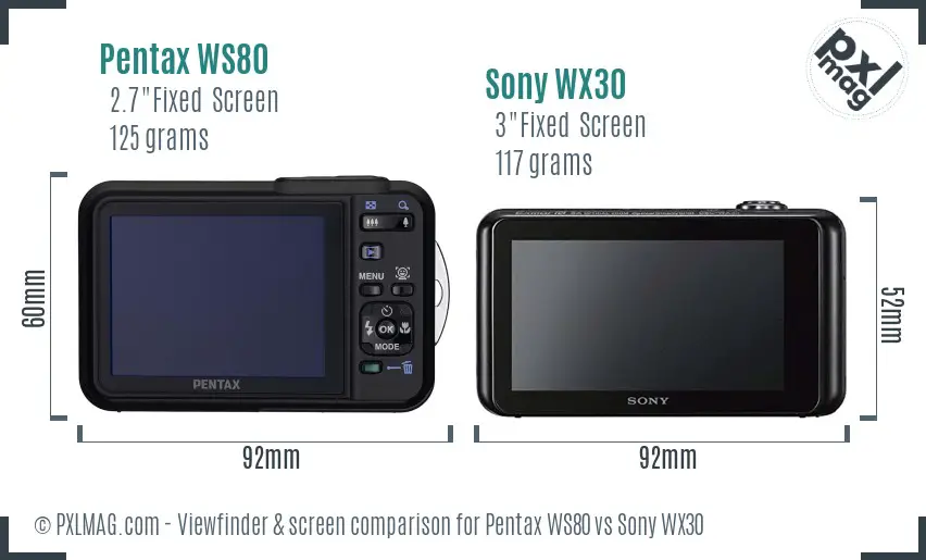 Pentax WS80 vs Sony WX30 Screen and Viewfinder comparison