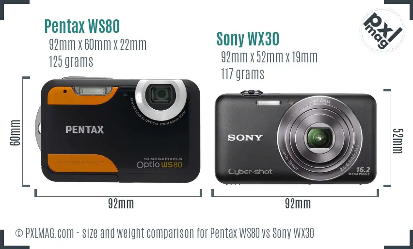 Pentax WS80 vs Sony WX30 size comparison