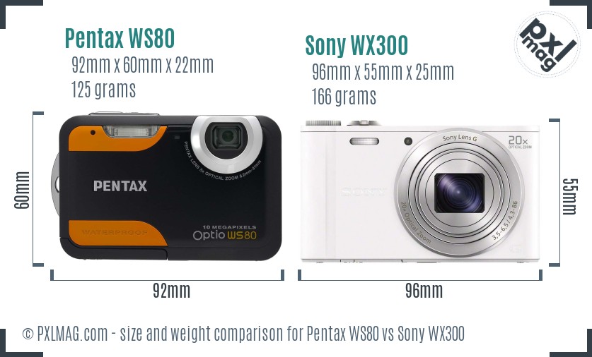 Pentax WS80 vs Sony WX300 size comparison Pentax WS80 vs Sony WX300 size comparison