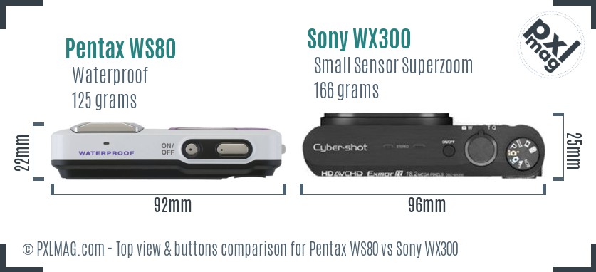 Pentax WS80 vs Sony WX300 top view buttons comparison