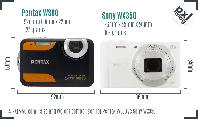 Pentax WS80 vs Sony WX350 size comparison