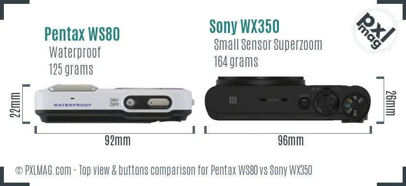 Pentax WS80 vs Sony WX350 top view buttons comparison