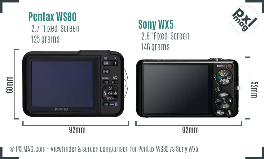 Pentax WS80 vs Sony WX5 Screen and Viewfinder comparison