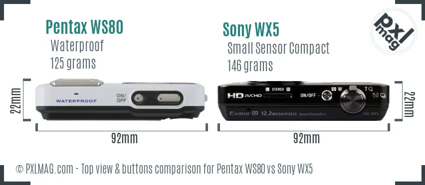 Pentax WS80 vs Sony WX5 top view buttons comparison