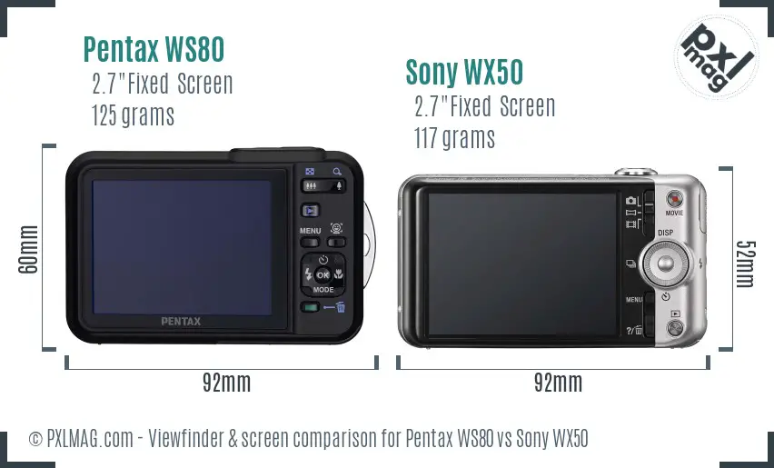 Pentax WS80 vs Sony WX50 Screen and Viewfinder comparison