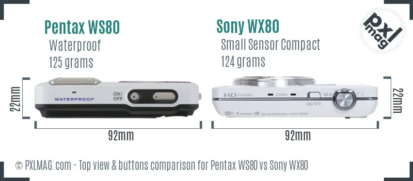 Pentax WS80 vs Sony WX80 top view buttons comparison