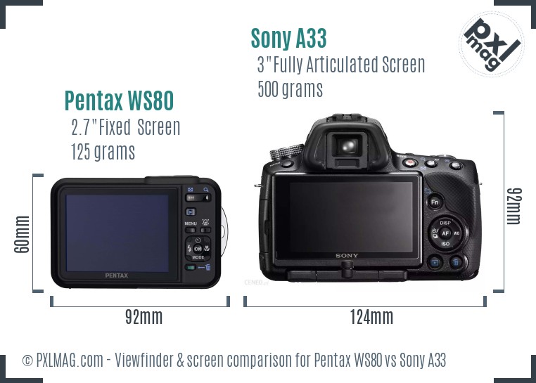 Pentax WS80 vs Sony A33 Screen and Viewfinder comparison