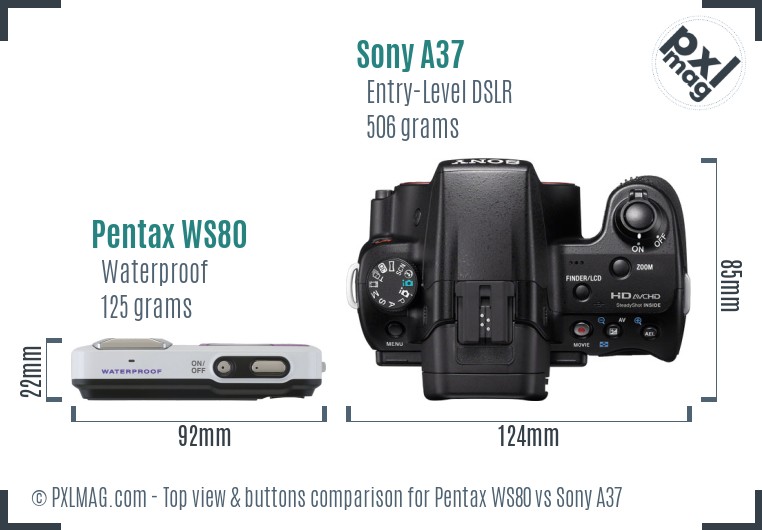 Pentax WS80 vs Sony A37 top view buttons comparison