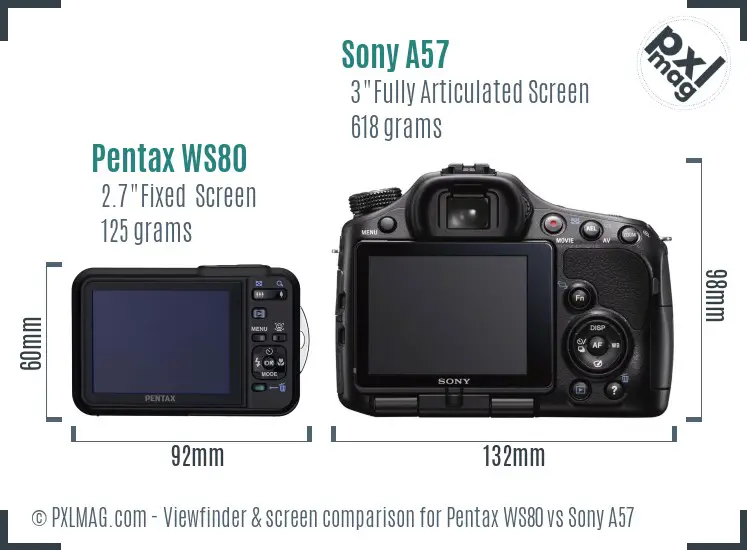 Pentax WS80 vs Sony A57 Screen and Viewfinder comparison