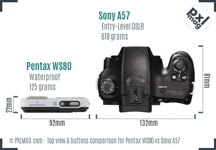 Pentax WS80 vs Sony A57 top view buttons comparison