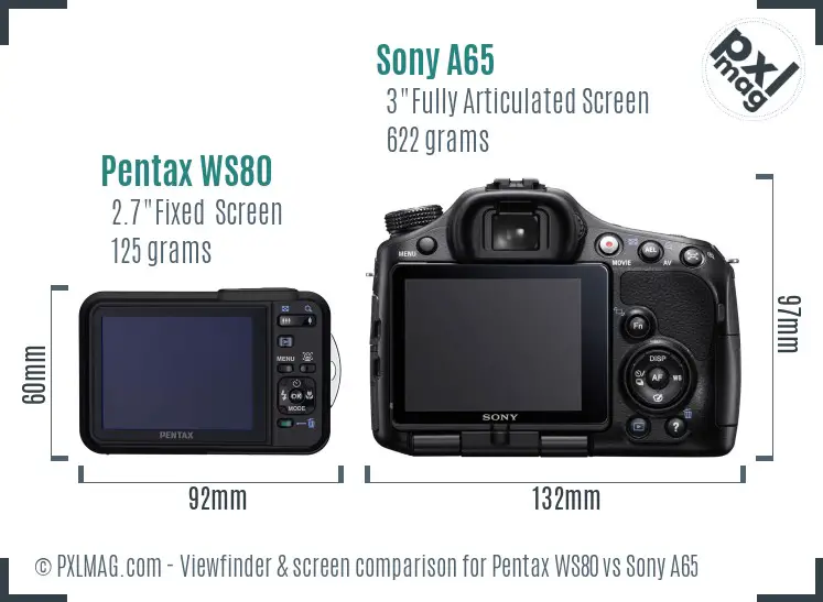 Pentax WS80 vs Sony A65 Screen and Viewfinder comparison