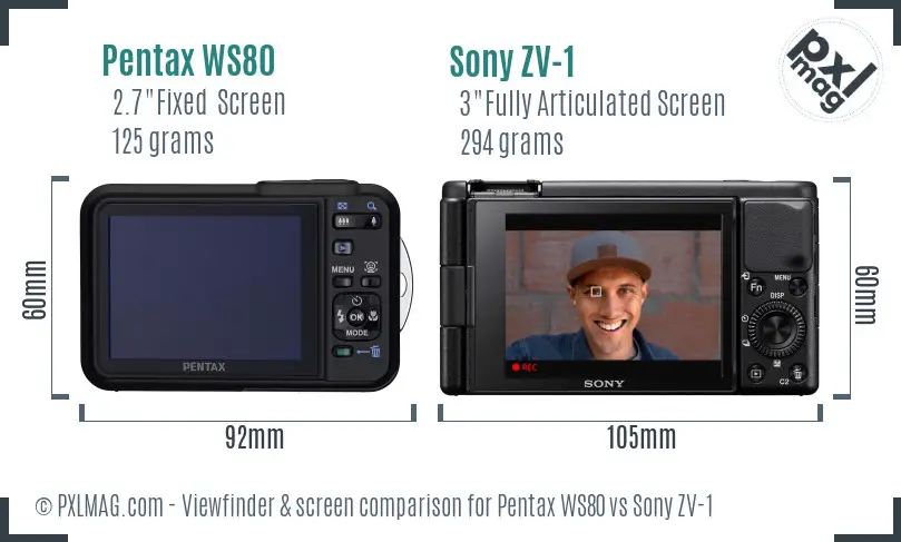 Pentax WS80 vs Sony ZV-1 Screen and Viewfinder comparison Pentax WS80 vs Sony ZV-1 Screen and Viewfinder comparison