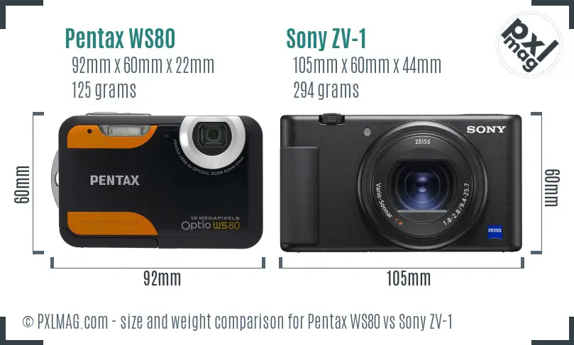 Pentax WS80 vs Sony ZV-1 size comparison Pentax WS80 vs Sony ZV-1 size comparison