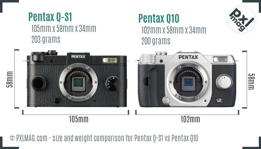 Pentax Q-S1 vs Pentax Q10 size comparison