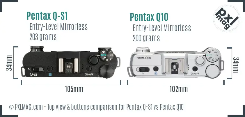 Pentax Q-S1 vs Pentax Q10 top view buttons comparison