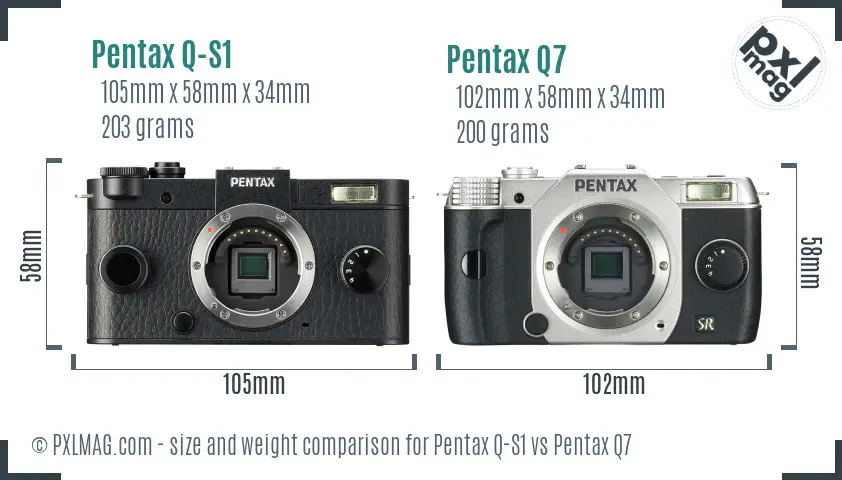 Pentax Q-S1 vs Pentax Q7 size comparison