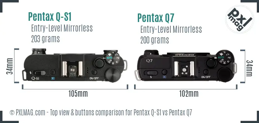 Pentax Q-S1 vs Pentax Q7 top view buttons comparison