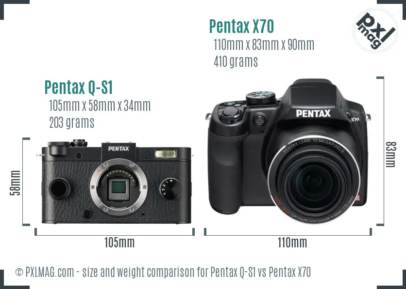 Pentax Q-S1 vs Pentax X70 size comparison
