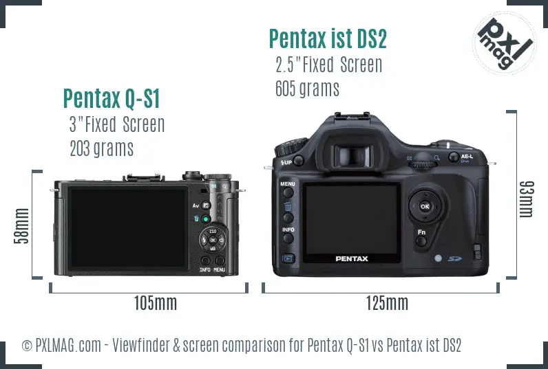 Pentax Q-S1 vs Pentax ist DS2 Screen and Viewfinder comparison