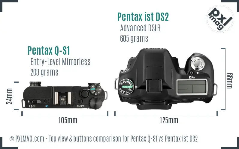 Pentax Q-S1 vs Pentax ist DS2 top view buttons comparison