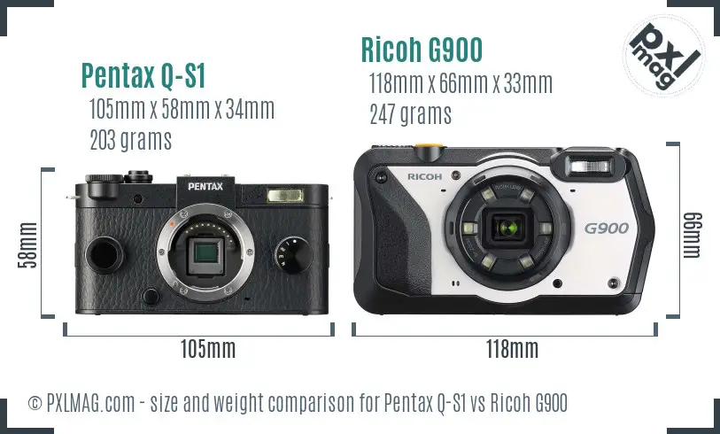 Pentax Q-S1 vs Ricoh G900 size comparison