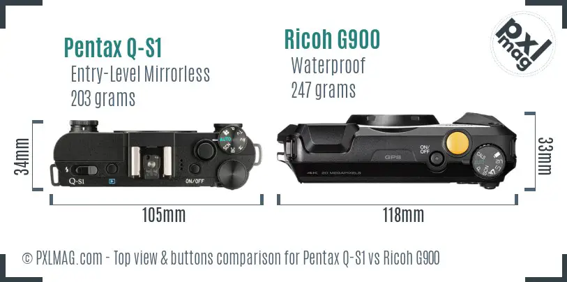 Pentax Q-S1 vs Ricoh G900 top view buttons comparison