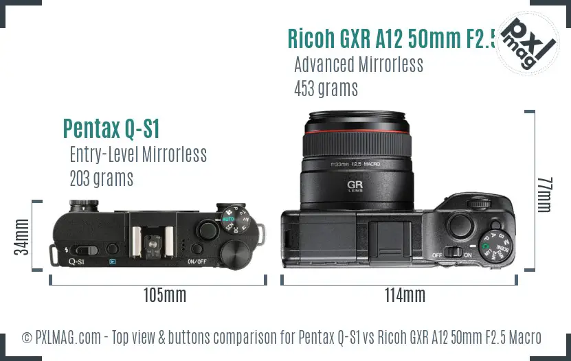 Pentax Q-S1 vs Ricoh GXR A12 50mm F2.5 Macro top view buttons comparison