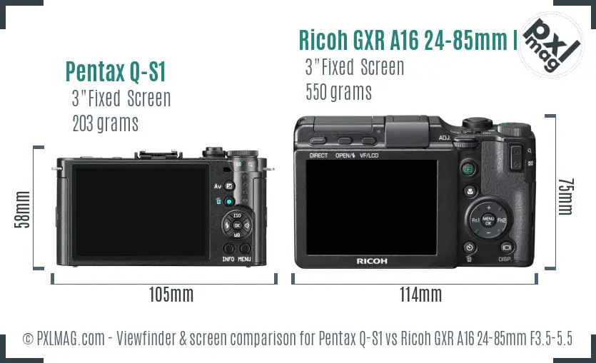 Pentax Q-S1 vs Ricoh GXR A16 24-85mm F3.5-5.5 Screen and Viewfinder comparison