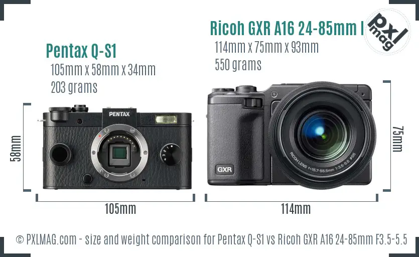 Pentax Q-S1 vs Ricoh GXR A16 24-85mm F3.5-5.5 size comparison