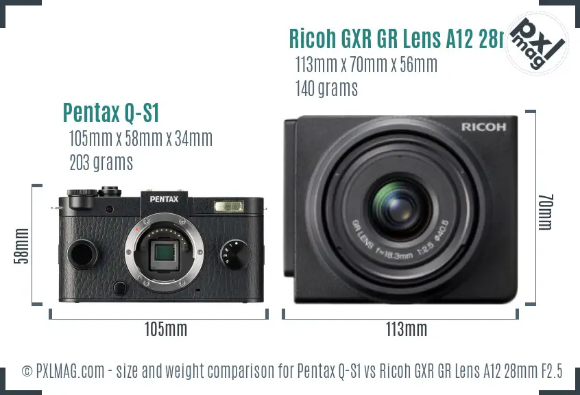 Pentax Q-S1 vs Ricoh GXR GR Lens A12 28mm F2.5 size comparison Pentax Q-S1 vs Ricoh GXR GR Lens A12 28mm F2.5 size comparison